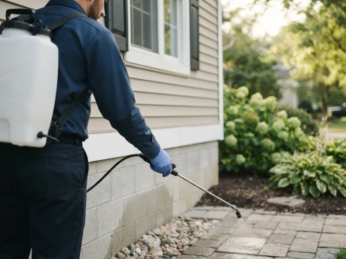 Pest control technician inspecting a home in Coleridge, NE